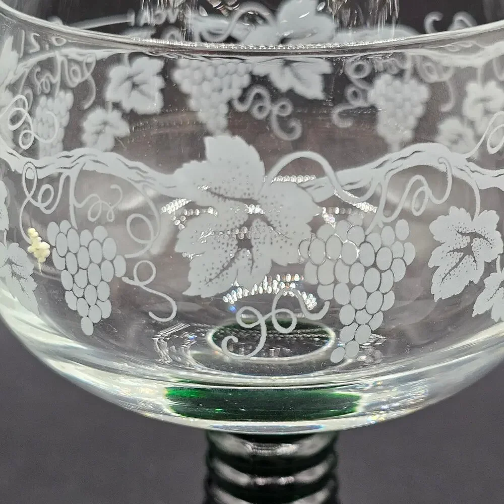 Mid Century Luminarc Etched Grape Roemer Wine Glass Set